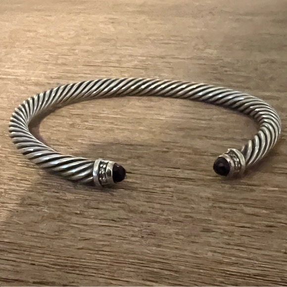 David Yurman Cable Bracelet Sterling Silver with Black Onyx & Diamonds, 4mm - Picture 1 of 5